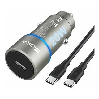 Turbo Cargador Para Auto Tipo C Combo Pd 20w  Con Cable Tipo C Carga Rápida En Carro Coche Compatible Con Samsung Motorola Huawei Xiaomi Sony Htc 1 Hora Gar156