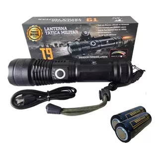 Lanterna T9 Tática Super Potente + 2 Bateria Extra 