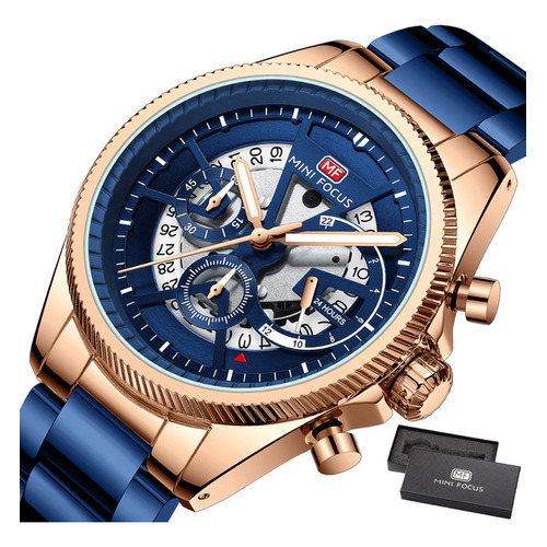 Reloj De Acero Inoxidable Mini Focus Luminous Chronograph Color Del Fondo Azul/rose