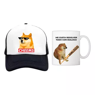 Gorra Cheems Y Taza Me Gusta Resolver Todo Con Dialogo