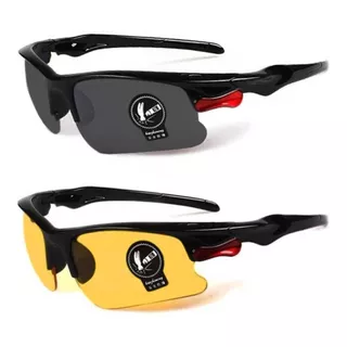 Kit De 2 Gafas De Sol Y Bicicleta Nocturna Para Conducir, Deporte, Voleibol, Pesca, Color Negro Y Marco Amarillo, Color De Lente Negra, Color Gris Oscuro, Diseño Oceánico