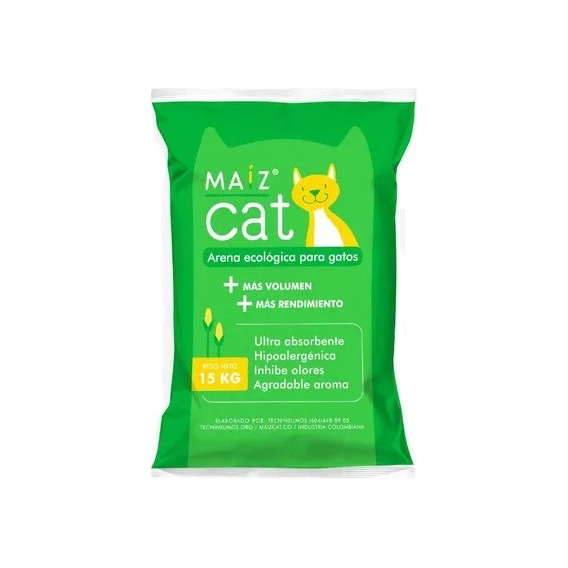 Maíz Cat 15kg -  Arena Ecológica Para Gatos - Inhibe Olores