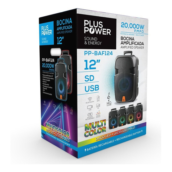 Bafle Amplificado 12 Pulgada Bluetooth Recargable Plus Power Color Negro