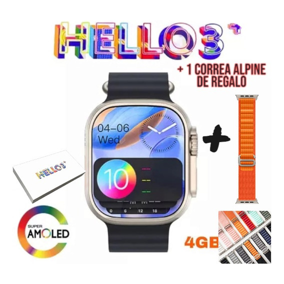 Reloj Smartwatch Hello Watch 3 Ultra Plus Amoled Memoria 4gb