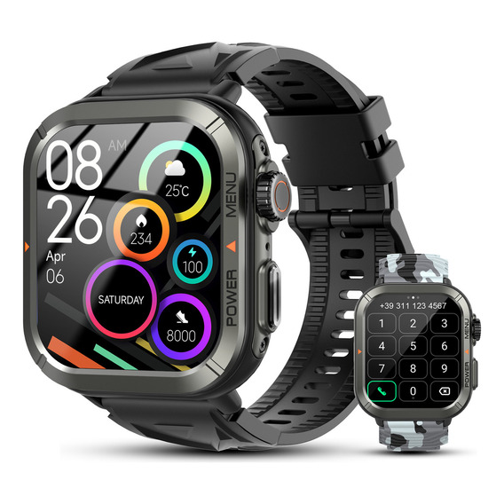 Smartwatch Relojes Inteligentes Iowodo W30 Bluetooth Tactico Deportivos Llamadas Impermeable Smart Watch 1.83 Tft Ip68 Resistente Al Polvo A Los Golpes Y Al Agua Hombre Caballero Silicona Smartband