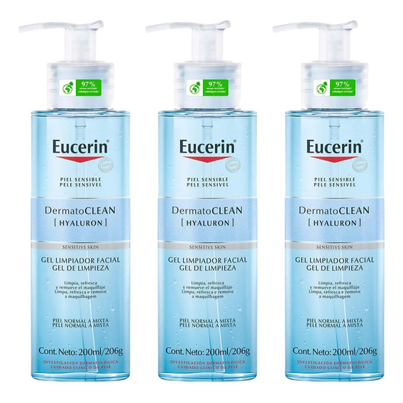 Combo X3 Eucerin Gel Limpiador Dermatoclean (hyaluron) 200ml