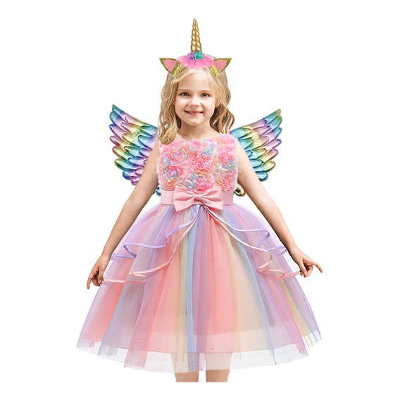 Vestido De Unicornio Arcoíris Princesa Niña Fiesta Cumpleaño