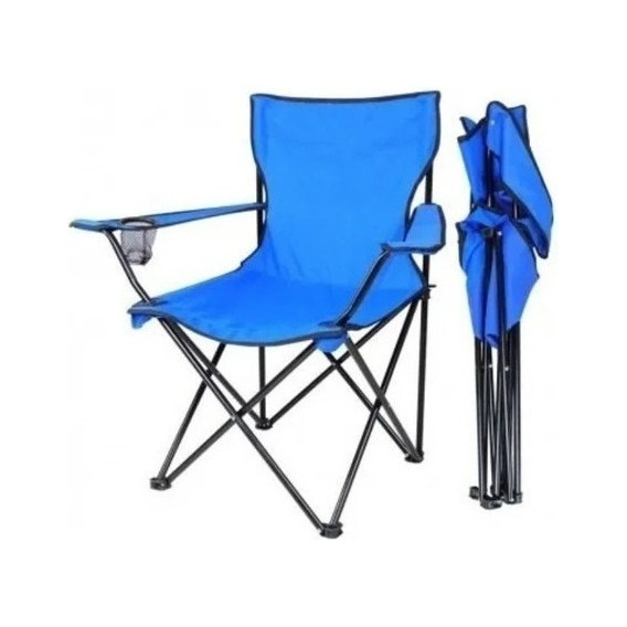 Silla Plegable Camping Playa Picnic Con Porta Vasos Color Azul