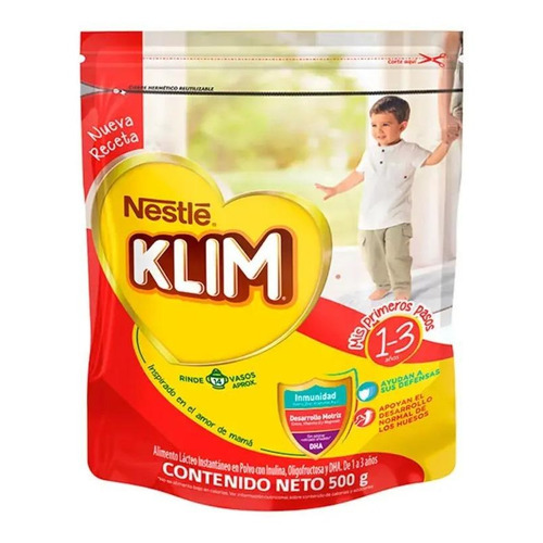 Leche de fórmula en polvo Nestlé Klim 1+ sabor miel en bolsa de 1 de 500g - 12 meses a 3 años