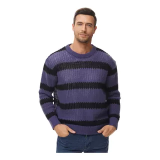 Suéter Jersey De Hombre De Punto A Rayas En Color Liso