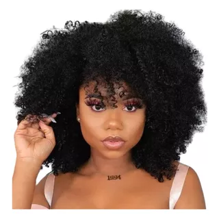 Peruca Wig Lace Cacheada Afro Black Power  Com Franja  