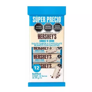 Chocolate Blanco Hersheys Con Galletas/ Cont. 12 Barritas