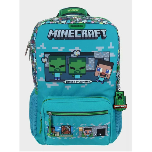 Mochila Grande Escolar Minecraft Chenson Primaria Color Azul Diseño de la tela Lisa