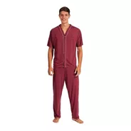 Pijama Aberto Manga Curta Com Botão Calça Homem Dormir Frio