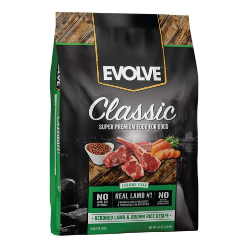 Alimento Evolve Classic Super Premium Para Perro Adulto Sabor Receta De Cordero Deshuesado Y Arroz Integral En Bolsa De 14 Libras