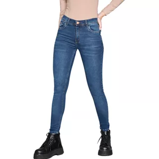 Jeans Chupin Cenitho Mujer Azul Bigote Elastizado Tiro Alto