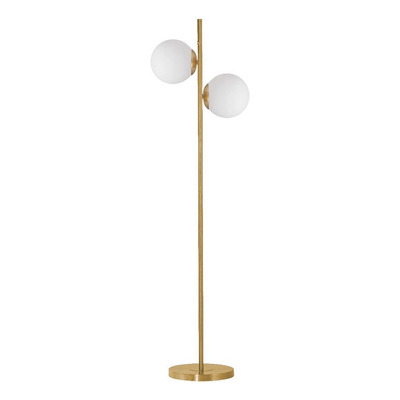 Lampara De Pie Dorada Globo Opal 2 Luces Apto Led E27 Deco 