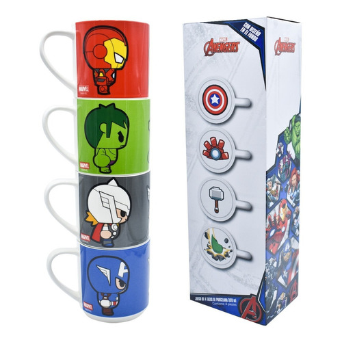 Tazas De Porcelana Disney Marvel Avengers Apilables 330ml