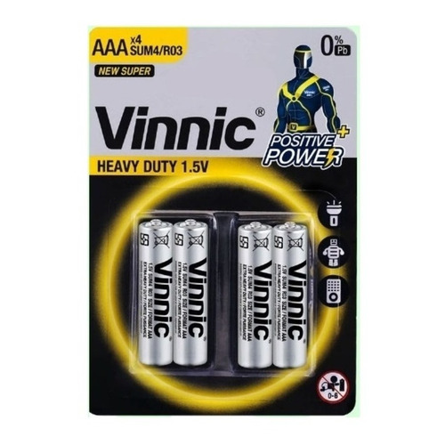 Blister Pack 4 Unidades Pila Vinnic Aaa Carbon Sum4 R03