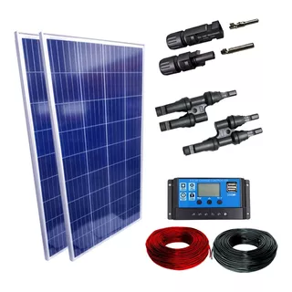 Kit 2 Placa Solar 155w Controlador 30a Lcd Fio