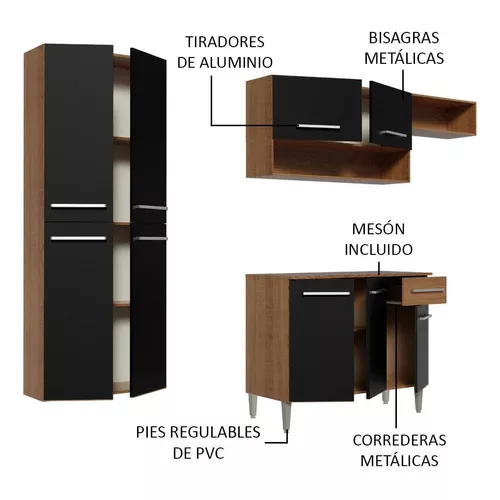 Armario Cocina Completo 325cm Emilly Joy Madesa 01 - Marrón/Negro Madesa  325001