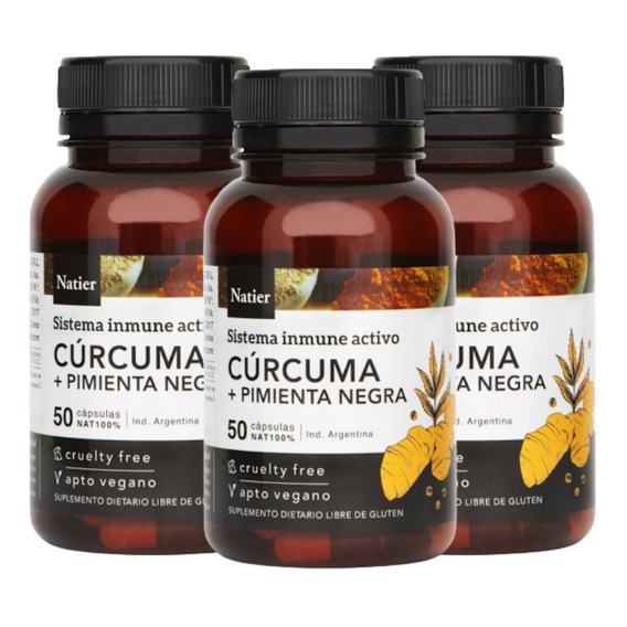 Suplemento en cápsula Natier  Cúrcuma + Pimienta Negra antioxidantes en frasco de 50mL pack x 2 u