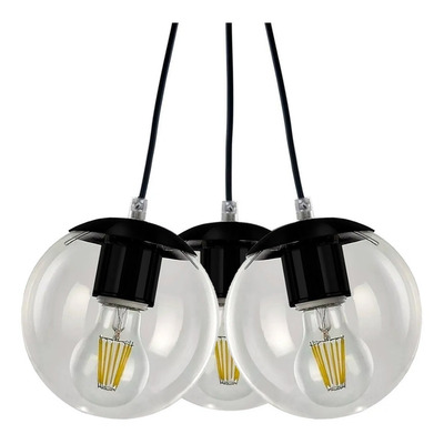 Colgante 3 Luces Globo Negro 15cm Deco Apto Led E-27 Moderno