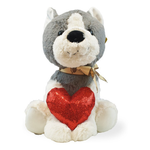 Peluche Perro Con Corazon 35 Cm Color Gris