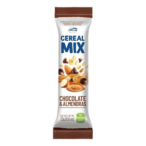 Barra Arcor Cereal Mix  Chocolate y almendra 23 g CAJA X 20U