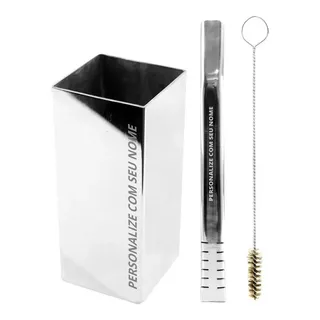 Kit Bomba Copo Terere Quadrado Aço Inox Filet Personalizada