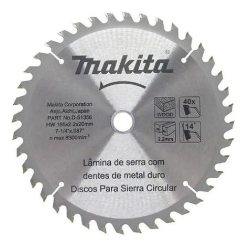 Disco de sierra para madera Makita 7.1/4, 185 mm, 40 dientes, color plateado