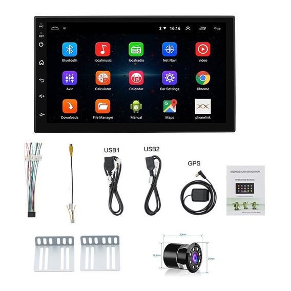 Radio Carro Android 9.1 Wifi Gps Pantalla 2 Din Apps Con Cam