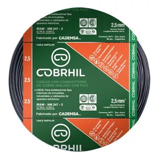 Cable Unipolar Cobrhil 1x2.5mm² Negro X 100m En Rollo