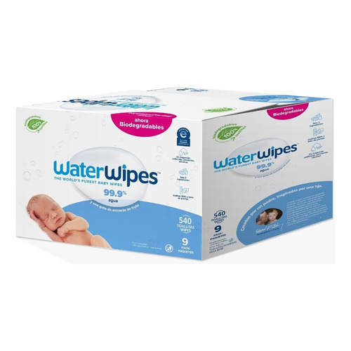 Waterwipes 9 Pack - 540 Toallitas Hum. Para Bebé 99.9% Agua