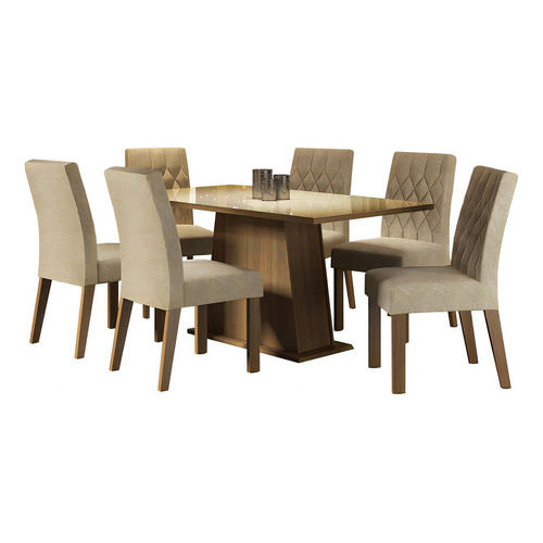 Conjunto Comedor Mesa Cristal 6 Sillas Stéfani Madesa - M/c Color Marron/crema/imperial