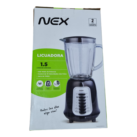 Licuadora Nex 1.5lt 400wt Vidrio Control 10 Velocidades 