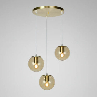 Lampara Colgante Galaxia 3 Luces Ambar Base 30cm E27 Oro Oro Mate - Globo Ambar