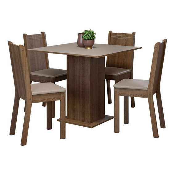 Mesa de Comedor con 4 Sillas Samara Madesa MDJA0401577GBE Color Rústico/Crema/Beige