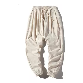 Pantalones Casuales De Lino Y Algodón Para Hombres Holgados