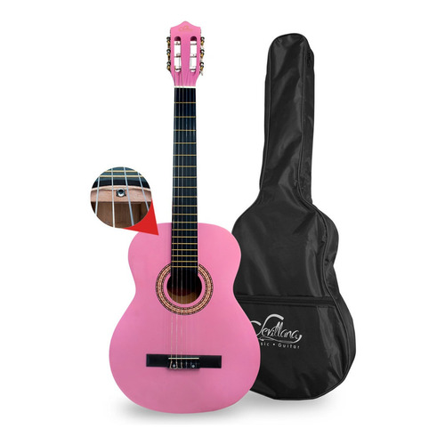 Guitarra Sevillana Rosada 39 Pulgadas Con Alma Y Funda Color Rosa