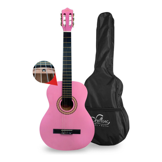 Guitarra Sevillana Rosada 39 Pulgadas Con Alma Y Funda Color Rosa