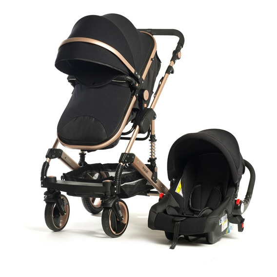 Cochecito de paseo Motek 7009 Plus negro con chasis color dorado