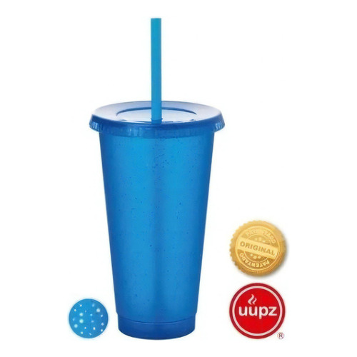 10 Vasos Reusables Con Popote Para Cafe Frio 24 Oz Color Azul Glitter