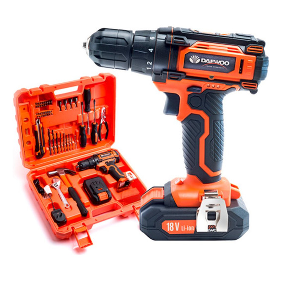 Taladro Atornillador Inalambrico Daewoo 18v Accesorios Malet Color Naranja