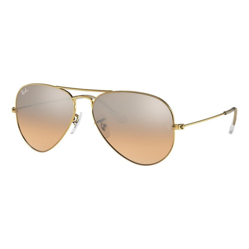 Anteojos de sol Ray-Ban Aviator Gradient Small con marco de metal color polished gold, lente silver/pink de cristal espejada, varilla polished gold de metal - RB3025