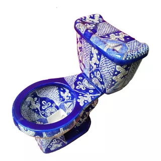 Wc Sanitario Taza + Tanque Cerámica Tipo Talavera Azul M12