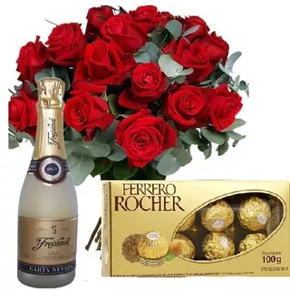 Ramo De 12 Rosas+ Champagne+ Bombones Envio Gratis Floreria