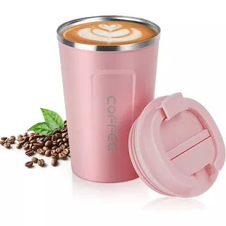 Vaso Mug Termico 380ml Cafe Antiderrame Hermetico Acero Color Rosa Liso