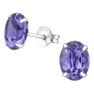 Aros De Plata, Pendientes Punto Zirconia Tanzanita 9x6mm