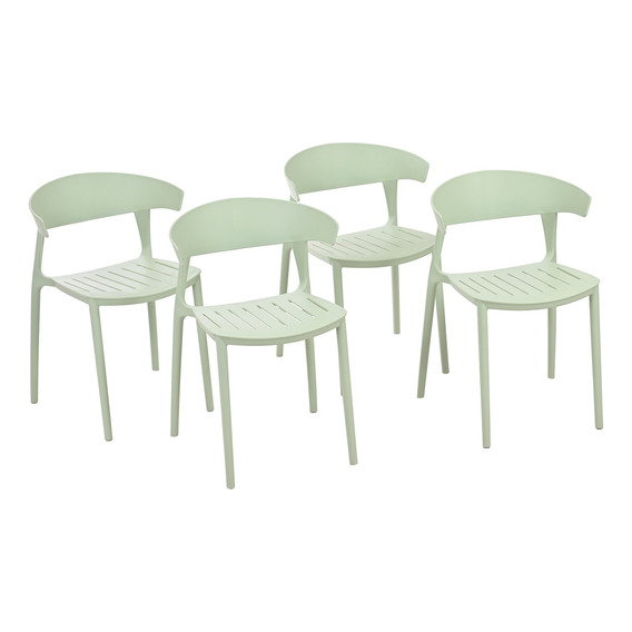 4 Sillas Comedor Apilables Plástico Interior Exterior Eke Color de la estructura de la silla Verde claro Color del asiento Verde claro